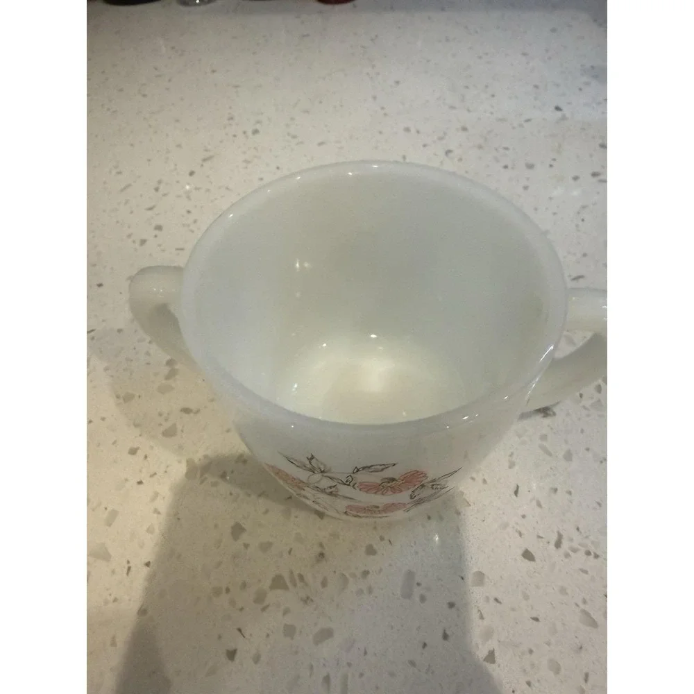 Fire King Fleurette Milk Glass Sugar Bowl Mid Century Glass